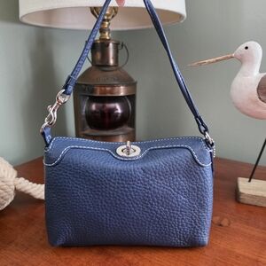 Coach Mini Turnlock Bag Navy Blue Leather Wristlet Y2K